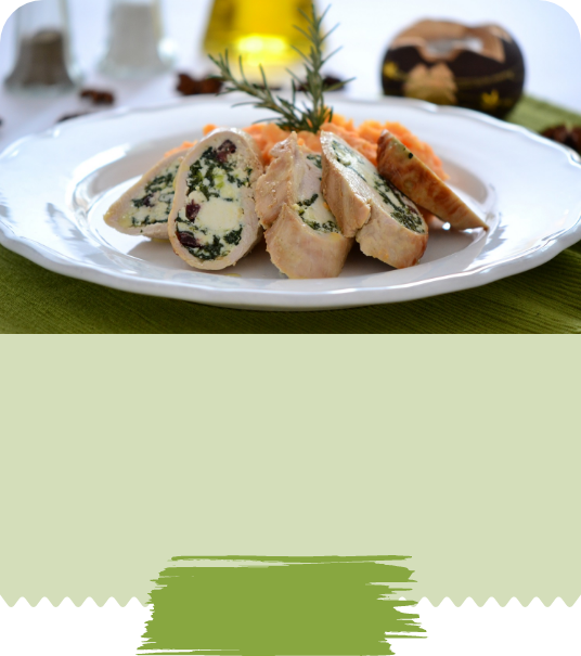 Pulykamell tekercsek spenóttal és ricottával töltve